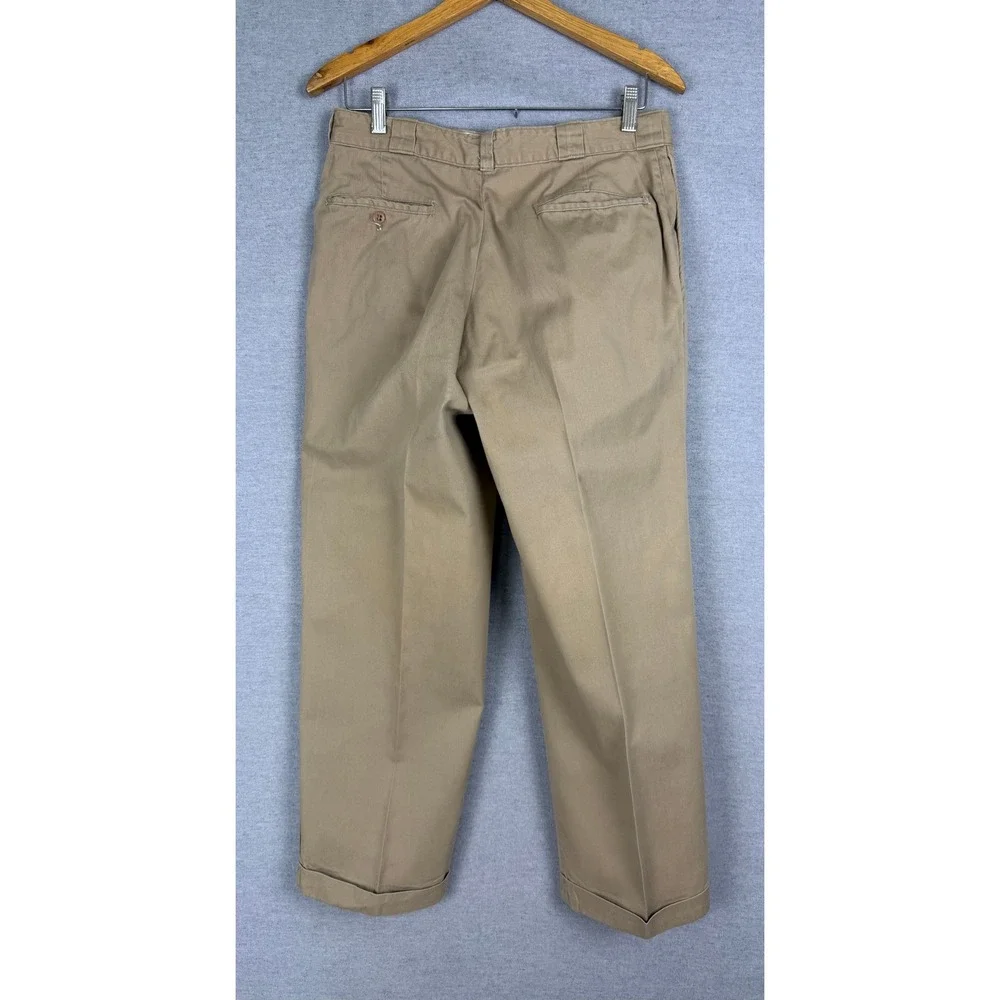 Vintage Khaki Chino Trousers Sanforized Talon Zip Cuffed Workwear Pants‎ 31x26.5